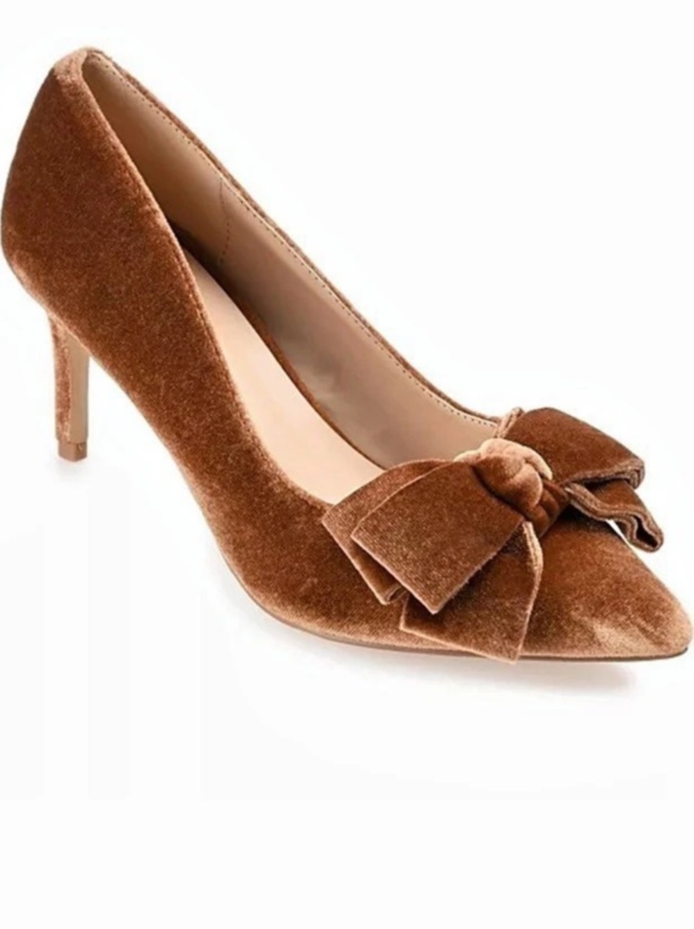 Journee Collection Women's Crystol Bow Pointed Toe Dress Pumps Velvet Brown